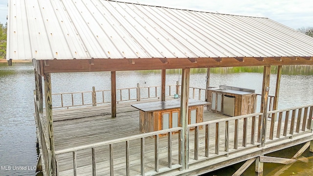 dock area with a water view