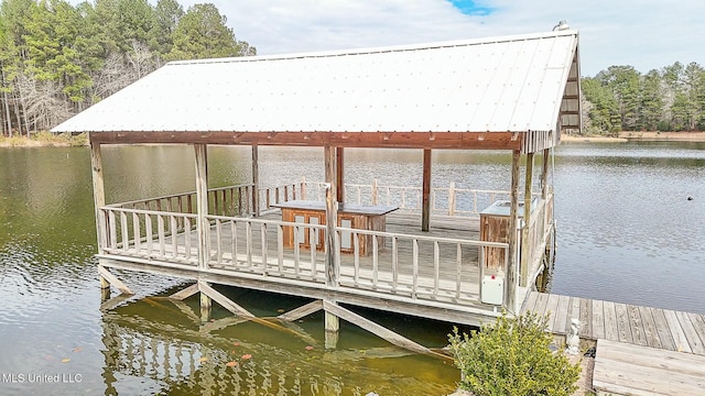 dock area with a water view