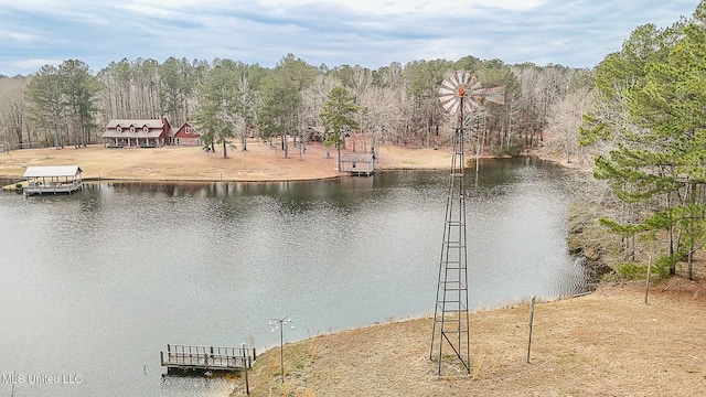 view of water feature with a view of trees