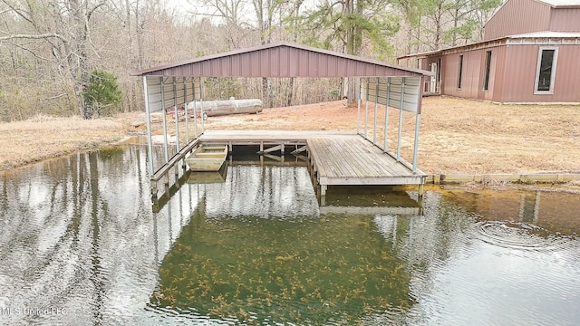 view of dock featuring a water view