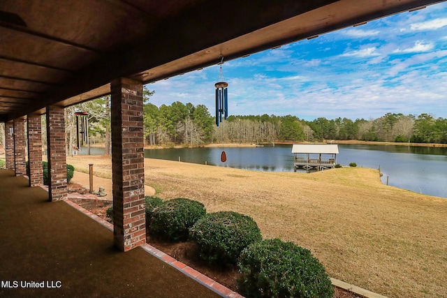 exterior space with a water view