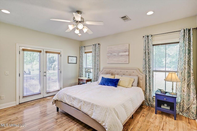 105 Speers Valley Rd, Brandon, MS 39042 - bedroom featuring access to exterior, light wood finished floors, french doors, recessed lighting, and baseboards