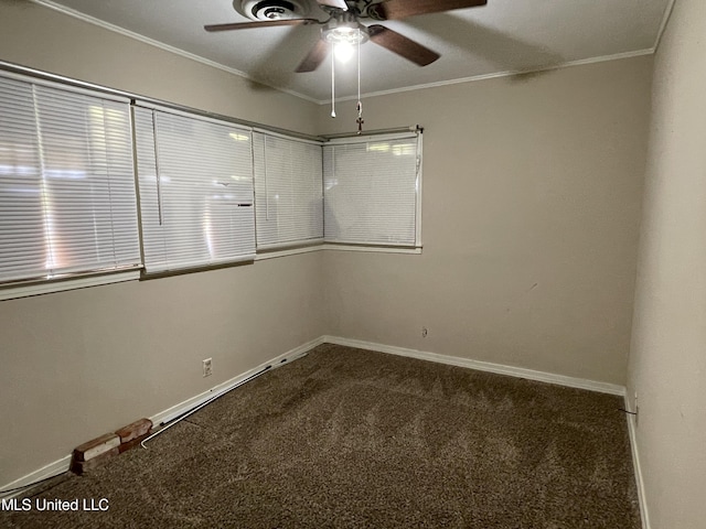2136 Attala Rd Unit 5247, Kosciusko, MS 39090 - empty room with a ceiling fan, baseboards, crown molding, and carpet floors