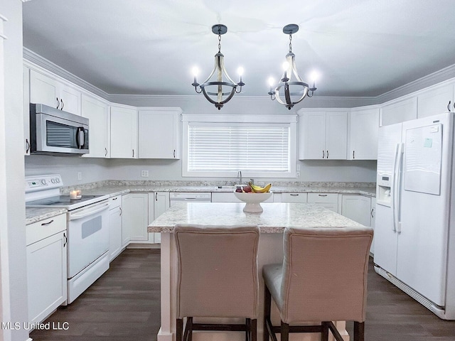 106 Piney Ridge Rd, Waveland, MS 39576 - kitchen with visible vents, crown molding, an inviting chandelier, white appliances, and a sink