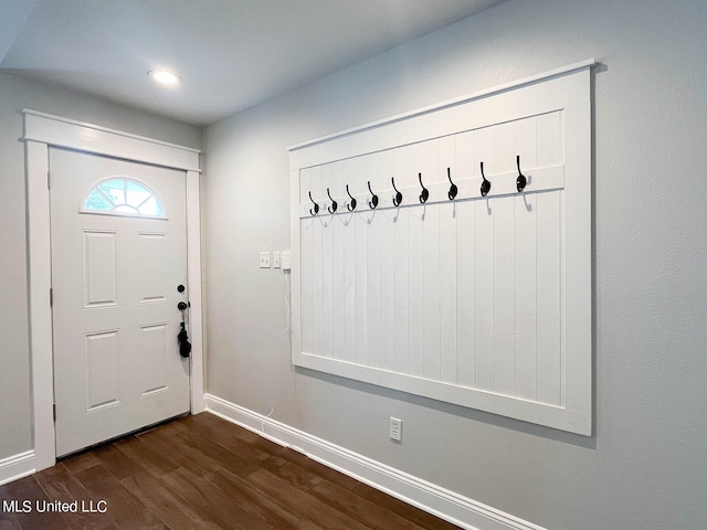 mudroom featuring dark hardwood / wood-style floors