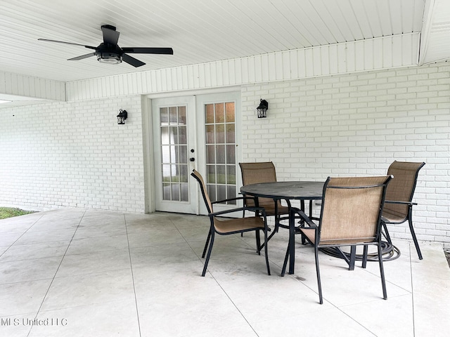 view of patio featuring french doors and ceiling fan