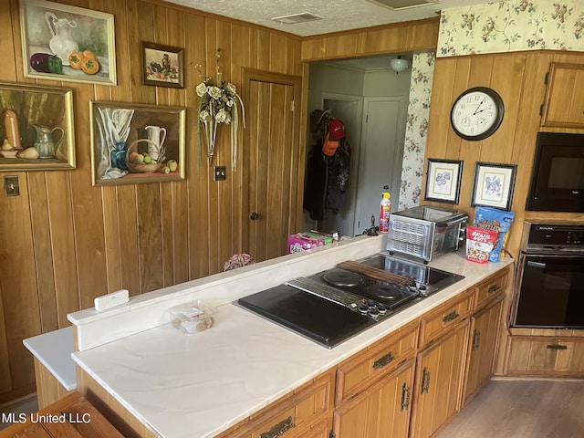13137 Old Port Gibson Rd, Utica, MS 39175 - kitchen with brown cabinetry, black appliances, visible vents, and light countertops