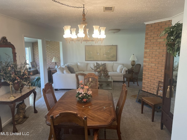 13137 Old Port Gibson Rd, Utica, MS 39175 - dining space featuring a chandelier, carpet, and a textured ceiling