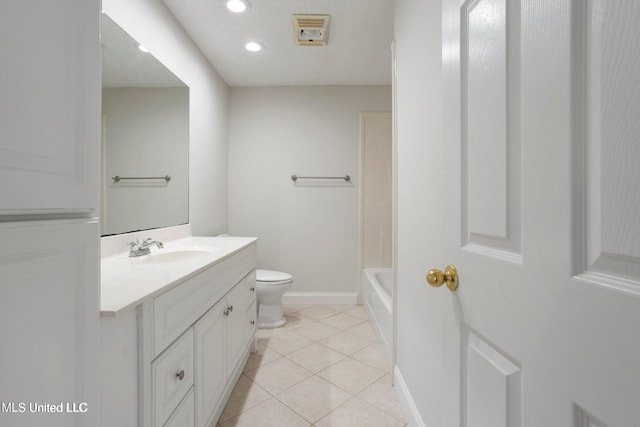 bathroom with tile patterned flooring, vanity, and toilet