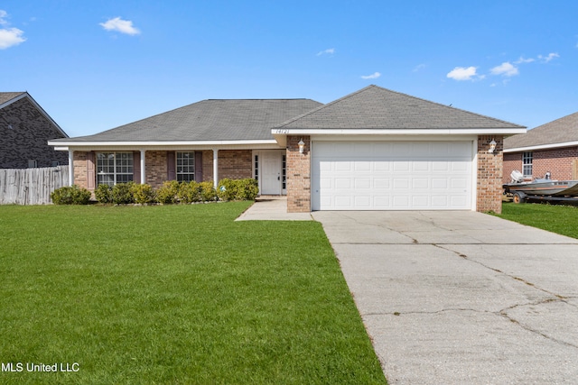 ranch-style house with a front lawn and a garage