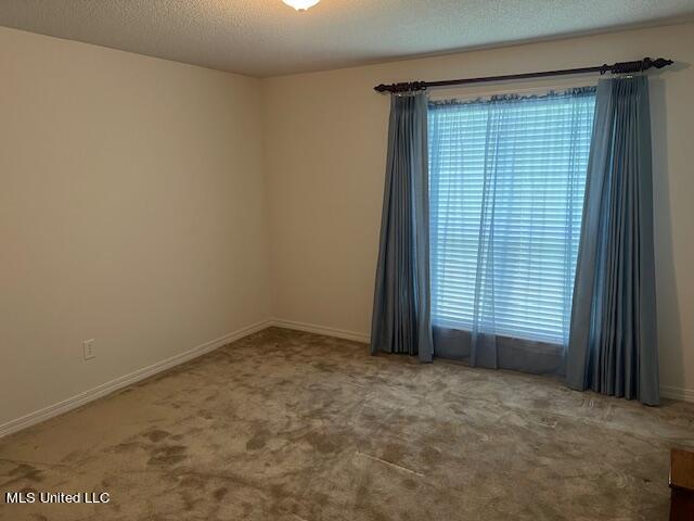 carpeted spare room featuring a textured ceiling