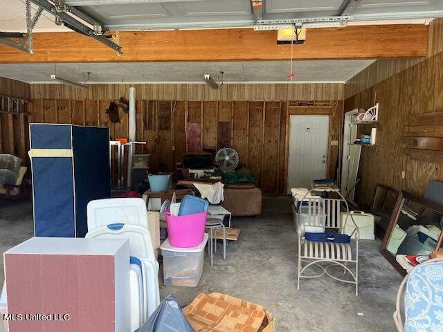 garage with wooden walls