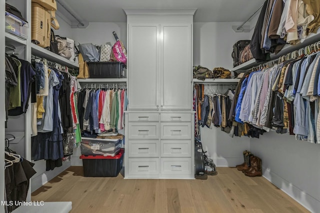 spacious closet featuring light wood-style flooring