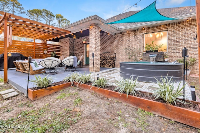 view of patio / terrace featuring a pergola, outdoor lounge area, and grilling area