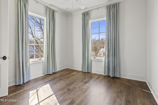 empty room featuring a wealth of natural light and dark wood-type flooring