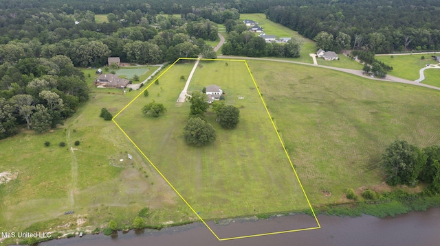 1053 Woodbridge Dr, Brandon, MS 39047 - aerial view of sparsely populated area with property parcel outlined and a heavily wooded area