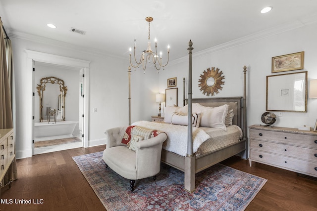 1053 Woodbridge Dr, Brandon, MS 39047 - bedroom featuring a chandelier, crown molding, dark wood-style flooring, recessed lighting, and baseboards