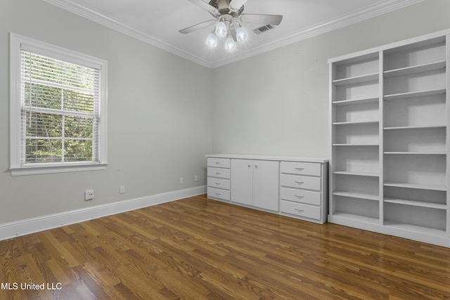 5578 E Diamondhead Dr, Diamondhead, MS 39525 - unfurnished bedroom with crown molding, wood finished floors, baseboards, and ceiling fan