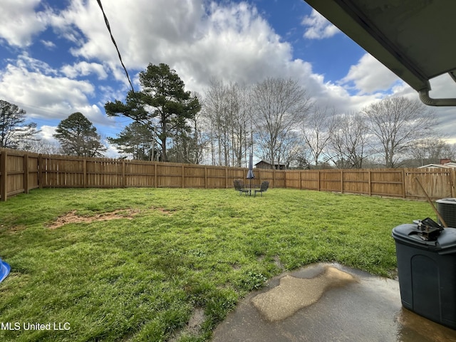 view of yard featuring a patio and a fenced backyard