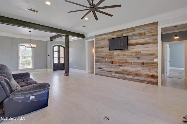 107 Bridgeton Ct, Canton, MS 39046 - living area featuring a ceiling fan, recessed lighting, baseboards, wooden walls, and a chandelier