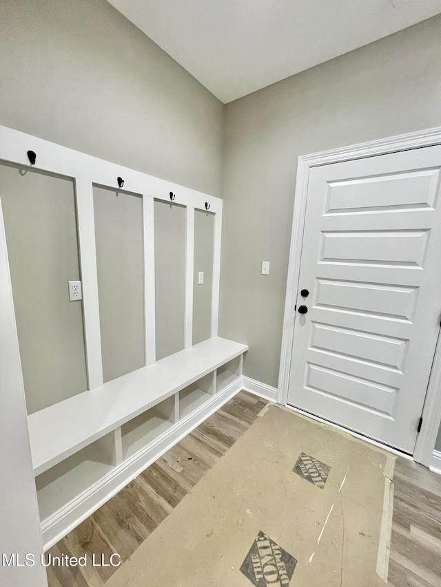 mudroom with hardwood / wood-style floors