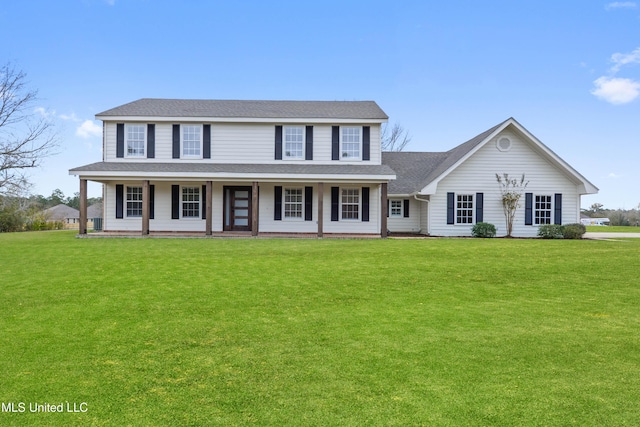 view of front of property with a front lawn and a porch