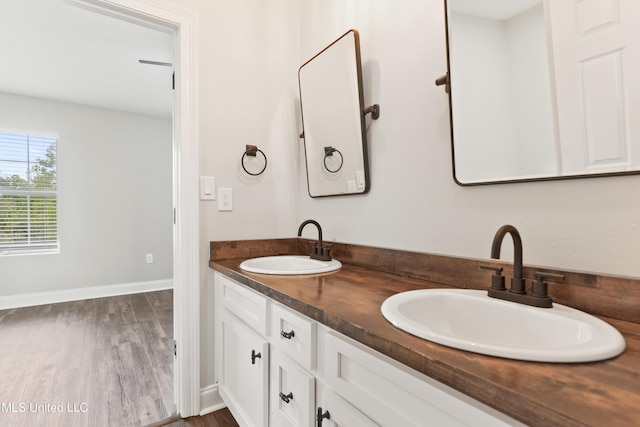 bathroom with vanity and wood-type flooring