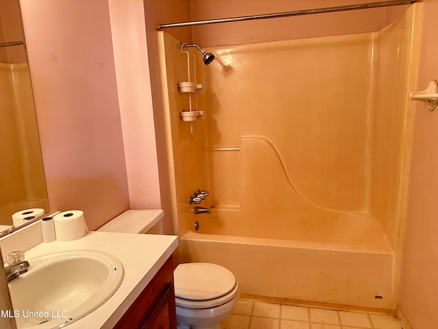 full bathroom featuring vanity, shower / washtub combination, and toilet