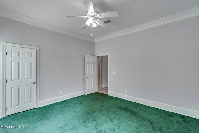 121 Poplar Ridge Dr, Brandon, MS 39047 - unfurnished bedroom with ornamental molding, carpet floors, baseboards, and ceiling fan