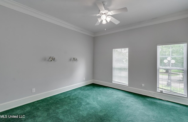 121 Poplar Ridge Dr, Brandon, MS 39047 - empty room with carpet flooring, healthy amount of natural light, crown molding, and ceiling fan