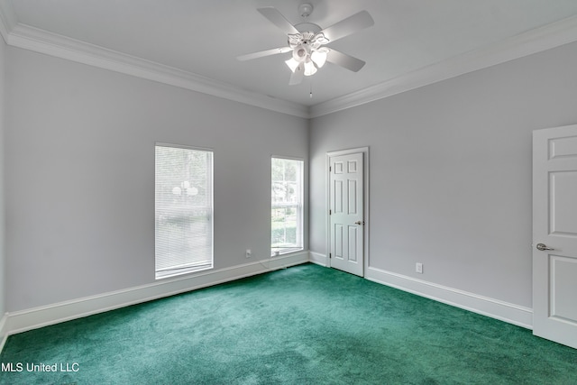 121 Poplar Ridge Dr, Brandon, MS 39047 - carpeted spare room with ornamental molding, a ceiling fan, and baseboards