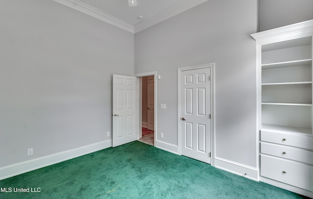121 Poplar Ridge Dr, Brandon, MS 39047 - unfurnished bedroom with carpet flooring, a towering ceiling, crown molding, and baseboards