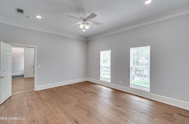 121 Poplar Ridge Dr, Brandon, MS 39047 - spare room with a ceiling fan, crown molding, light wood-type flooring, baseboards, and recessed lighting
