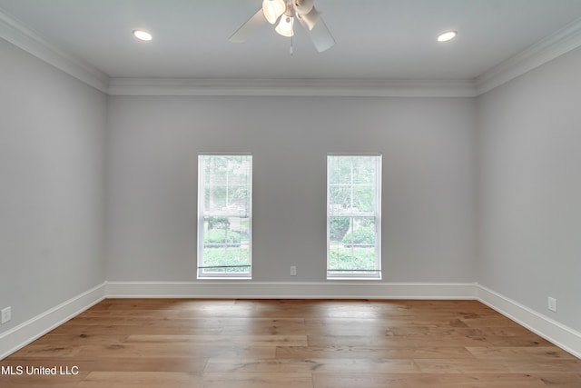121 Poplar Ridge Dr, Brandon, MS 39047 - empty room featuring ornamental molding, a ceiling fan, light wood finished floors, baseboards, and recessed lighting