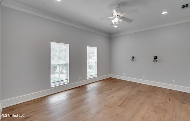 121 Poplar Ridge Dr, Brandon, MS 39047 - spare room featuring ceiling fan, crown molding, light wood finished floors, baseboards, and recessed lighting