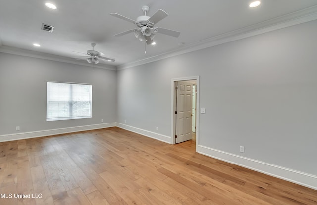 121 Poplar Ridge Dr, Brandon, MS 39047 - unfurnished room featuring ceiling fan, recessed lighting, crown molding, baseboards, and light wood-style flooring