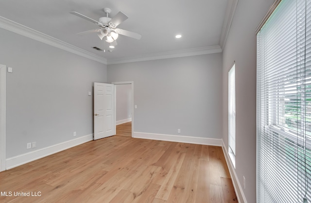 121 Poplar Ridge Dr, Brandon, MS 39047 - spare room with a ceiling fan, ornamental molding, light wood finished floors, baseboards, and recessed lighting
