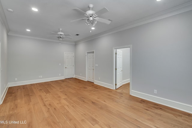 121 Poplar Ridge Dr, Brandon, MS 39047 - unfurnished room with ornamental molding, a ceiling fan, recessed lighting, baseboards, and light wood finished floors