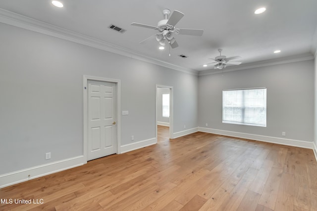 121 Poplar Ridge Dr, Brandon, MS 39047 - spare room featuring recessed lighting, crown molding, ceiling fan, baseboards, and light wood-type flooring