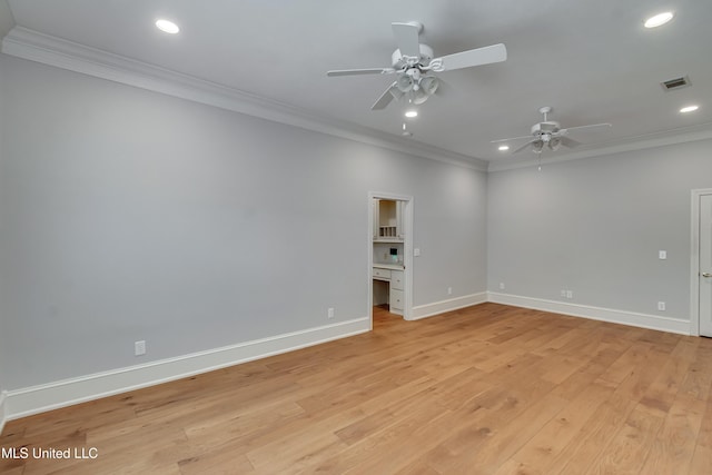 121 Poplar Ridge Dr, Brandon, MS 39047 - unfurnished room with a ceiling fan, ornamental molding, recessed lighting, baseboards, and light wood-style flooring