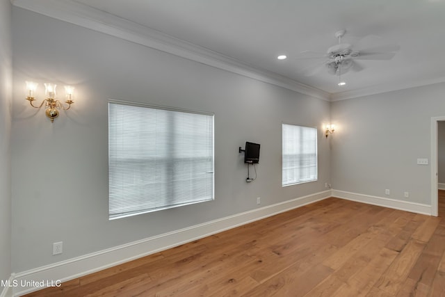 121 Poplar Ridge Dr, Brandon, MS 39047 - empty room featuring ornamental molding, ceiling fan, recessed lighting, wood finished floors, and baseboards