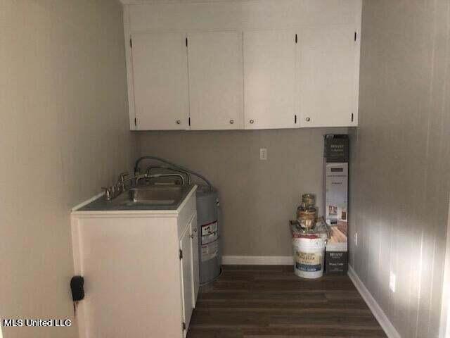 clothes washing area featuring sink and dark wood-type flooring