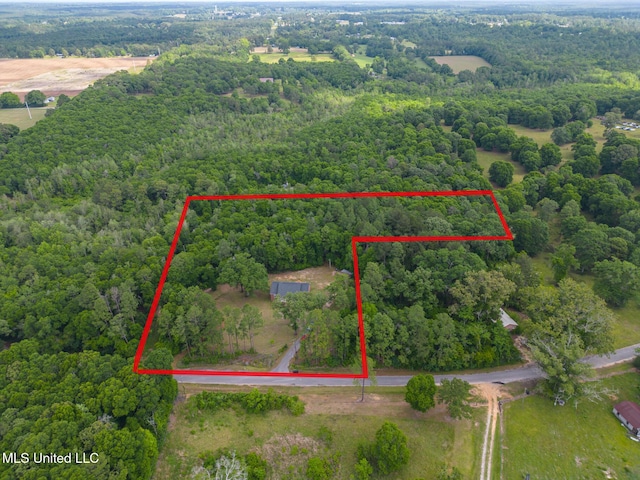 view of property location with a forest and property parcel outlined