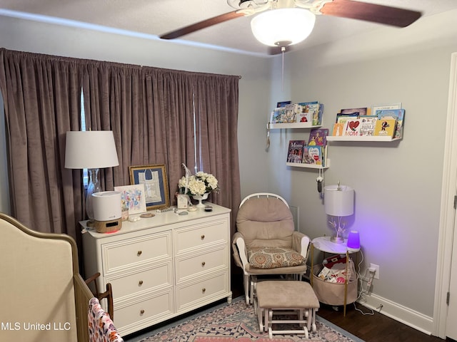 5064 Old Canton Rd, Jackson, MS 39211 - bedroom featuring baseboards, ceiling fan, and dark wood-style flooring