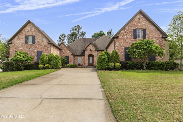 view of front of home featuring a front yard and brick siding