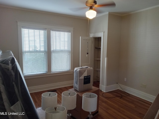107 E Percy St, Indianola, MS 38751 - recreation room featuring wood finished floors, baseboards, crown molding, and a ceiling fan