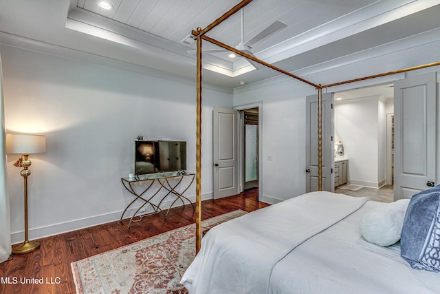 102 Silverleaf Dr, Madison, MS 39110 - bedroom with wood finished floors, a raised ceiling, recessed lighting, and baseboards