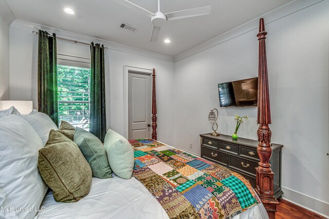 102 Silverleaf Dr, Madison, MS 39110 - bedroom featuring recessed lighting, a ceiling fan, dark wood-type flooring, and baseboards