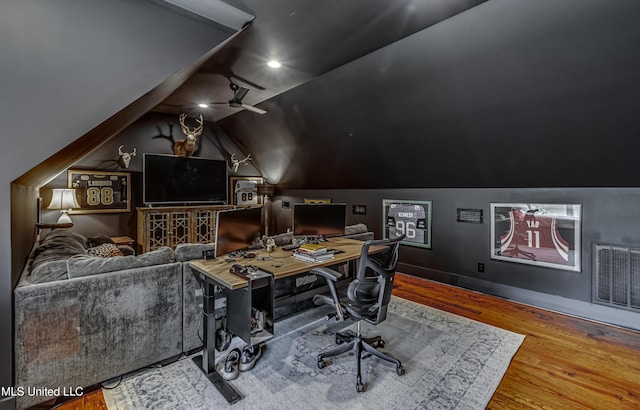 102 Silverleaf Dr, Madison, MS 39110 - office space with vaulted ceiling, wood finished floors, and ceiling fan