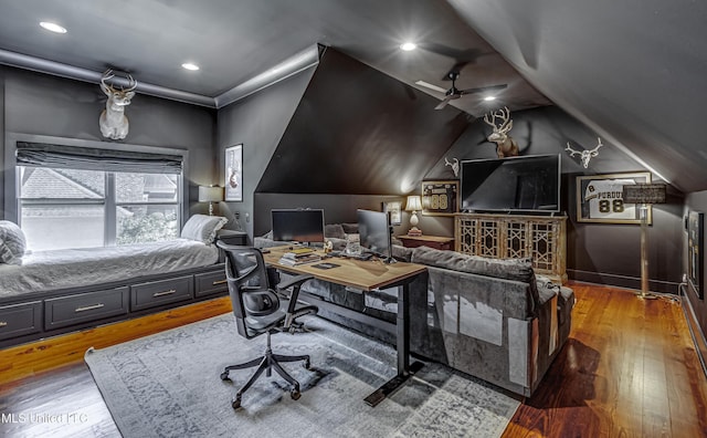102 Silverleaf Dr, Madison, MS 39110 - office area featuring wood finished floors, lofted ceiling, and recessed lighting